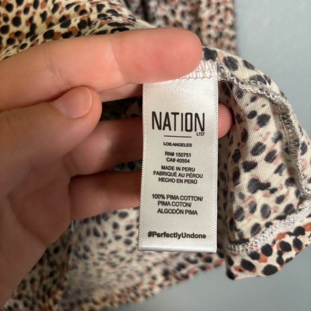 Nation LTD‎ Loren Animal Print Balloon Sleeve Top XS Boho Classic Pima Cotton - Picture 10 of 11